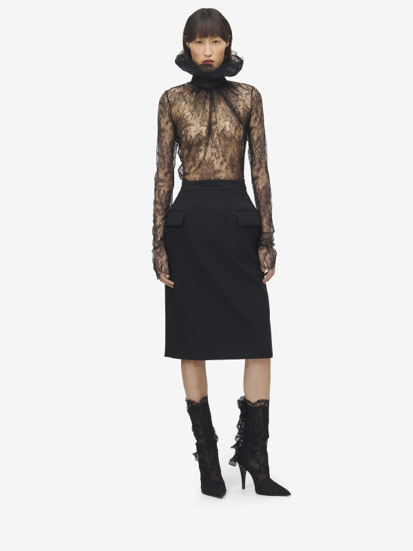 ALEXANDER MCQUEEN - Wool Gabardine Pencil Skirt - Item 848846QJAFK1000